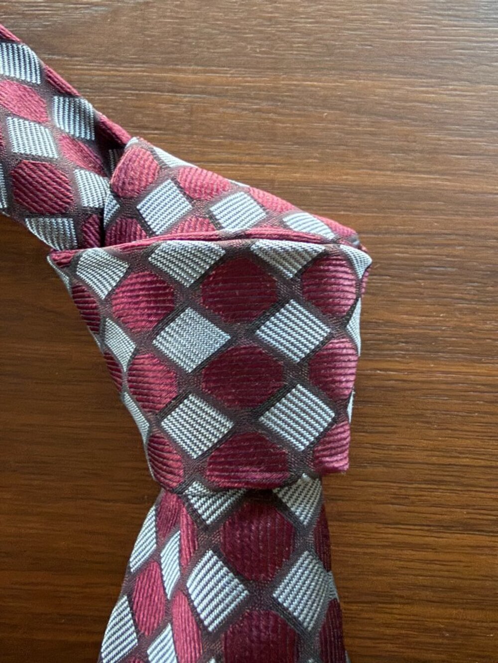 Karl Lagerfeld Burgundy Gray Diamond Check Tie